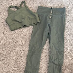Fabletics Olive Green Leggings and Bra Set